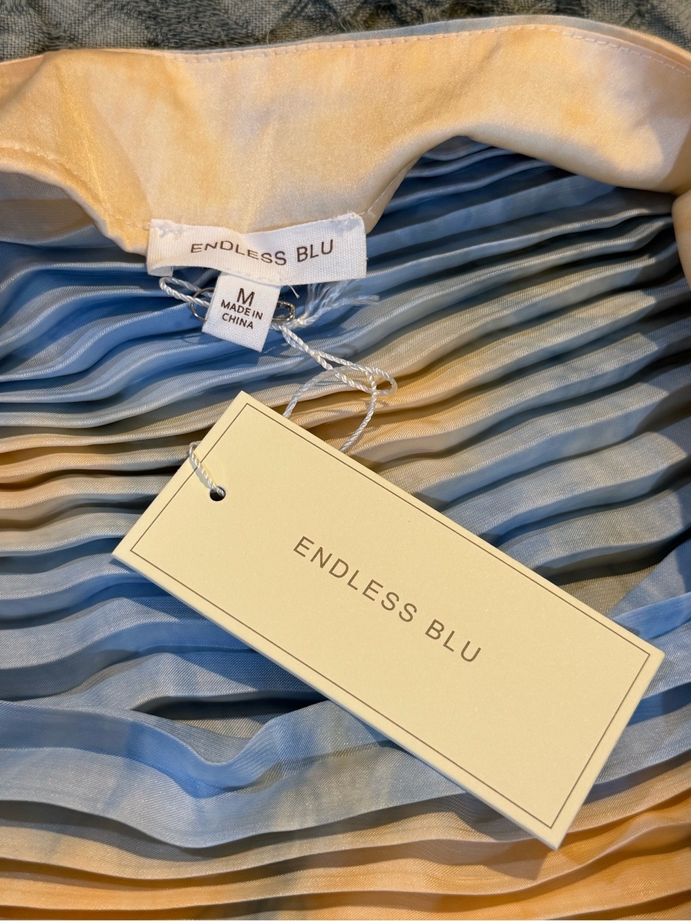 Endless Blu Strapless Pleated Maxi Dress in Blue and light orange - Picture 11 of 16